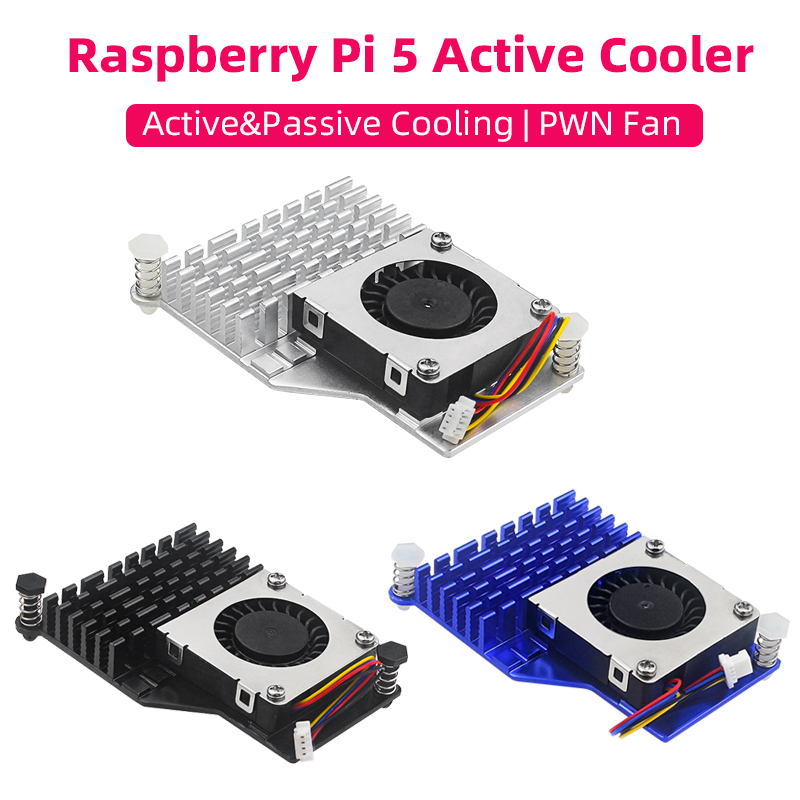 Pi Cooler - Raspberry Pi 5พัดลมระบายความร้อนอลูมิเนียมสีดำสีเงินสีฟ้าสำหรับ RPI 5 Pi5