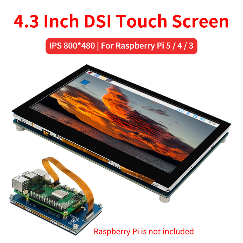 Pi 5 Case - หน้าจอสัมผัส DSI 4.3นิ้วสำหรับ3B 4B ราสเบอร์รี่ Pi