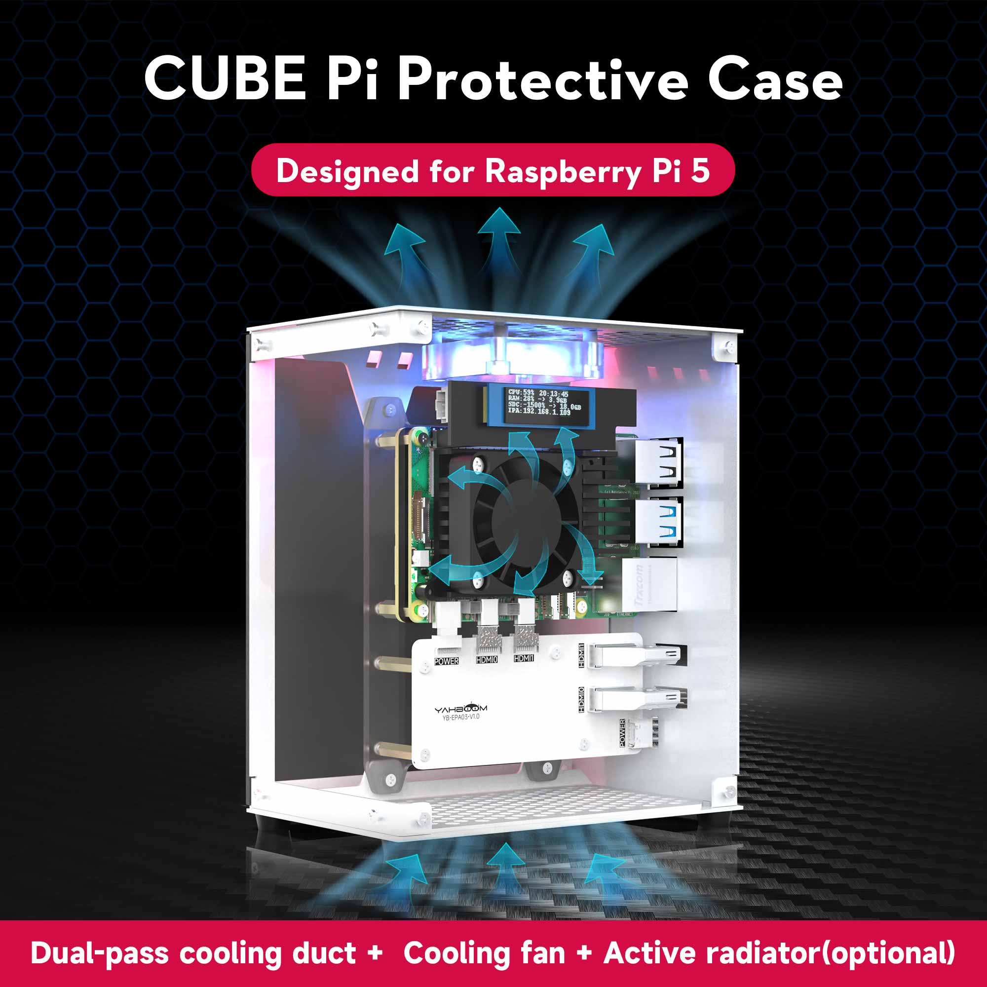 Pi 5 Case - Raspberry Pi 5 กรณีชุดป้องกันพร้อมพัดลมระบายความร้อน RGB สีและ