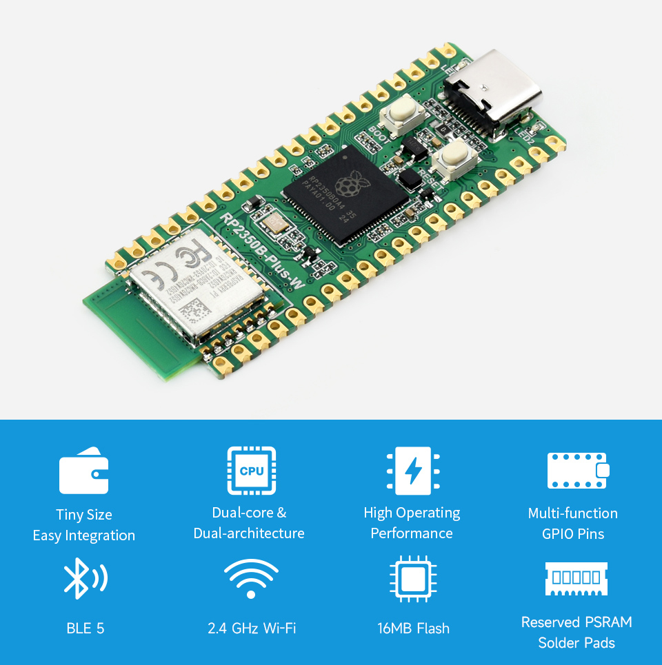 RP2350B Plus W บอร์ดพัฒนาพร้อม - Raspberry Pi บทวิจารณ์และราคา